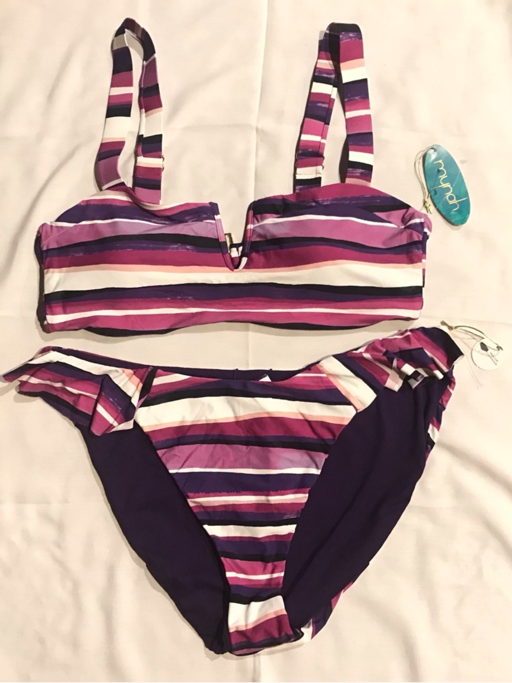 Striped Purple & Pink Two-Piece Swim Set by Myndh